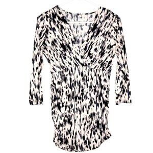 Motherhood Maternity Black & Ivory 3/4 Sleeve Faux-Wrap Blouse - S Maternity